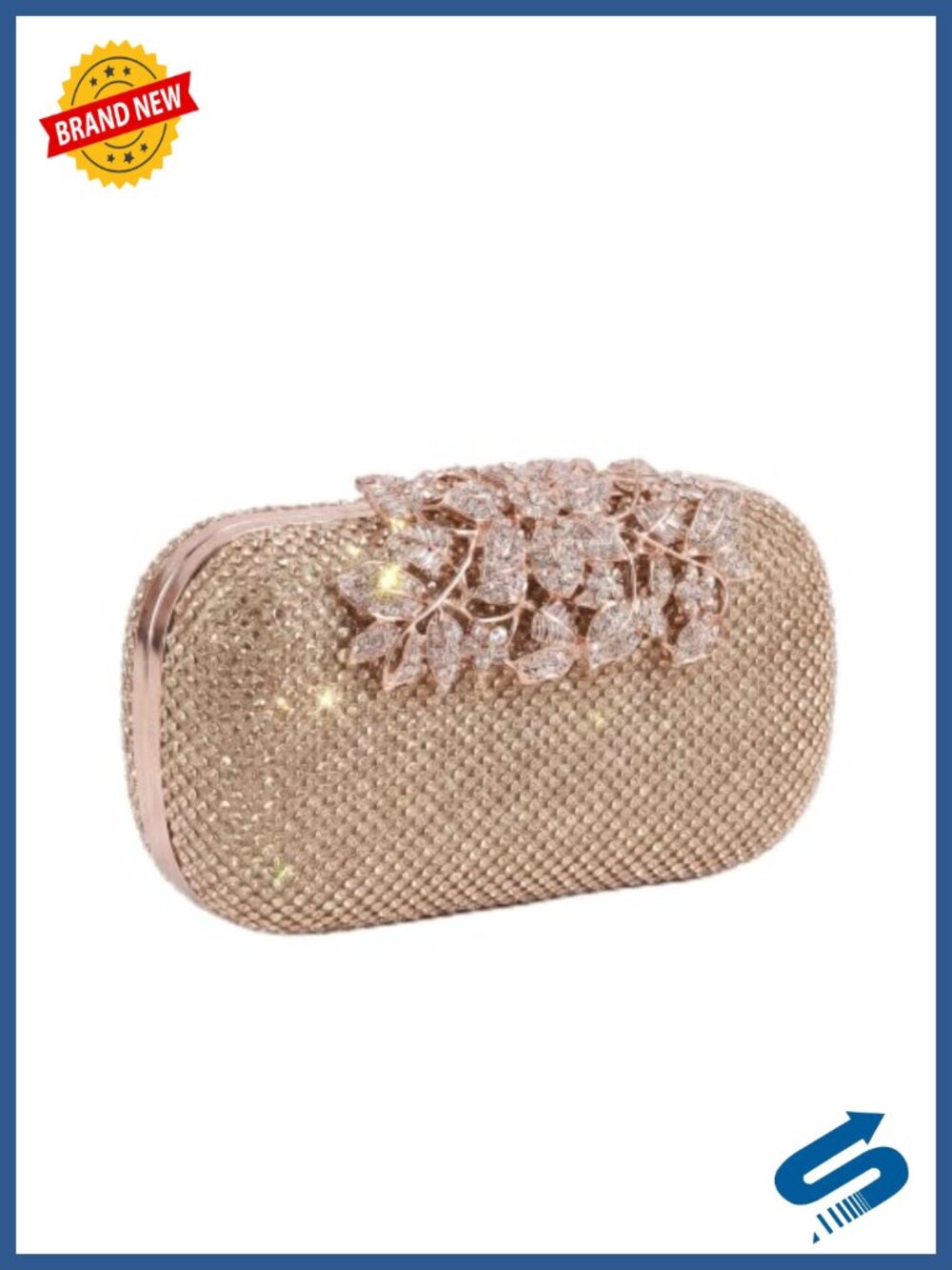 Rhinestone Clutch Evening Bag Leaf Buckle Hard Shell Crossbody 3 Way